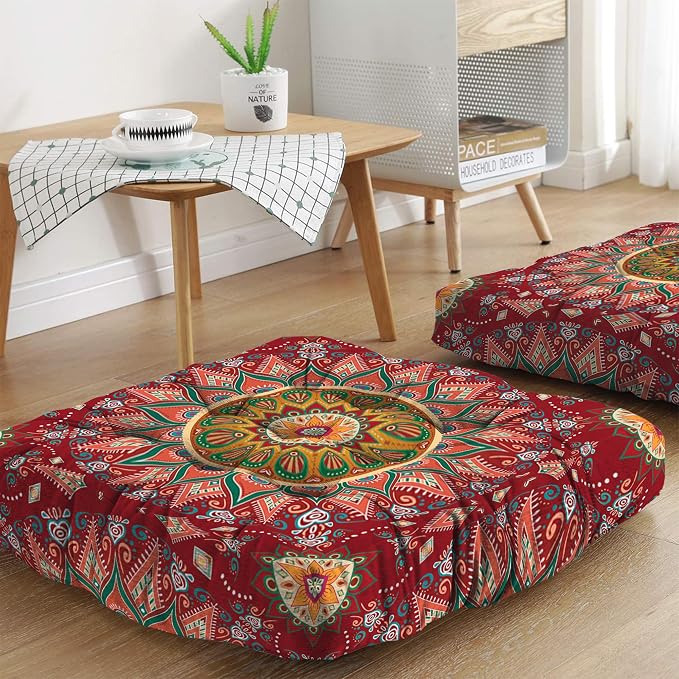 Mandala Meditation Cushion, Boho Meditation Mat, Meditation Pillows for Sitting on Floor, Cushions for Sitting in Home and Outdoor, Square Floor Pillow Cushion Seating for Yoga Accessories 22'' X 22''