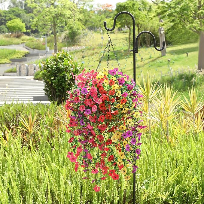 Artificial Flowers for Outdoors Spring Decor, 6 Bundles UV Resistant Realistic Faux Silk Hanging Flowers, Fake Plants for Planter Indoor Outside Garden Porch Patio Balcony Yard Farmhouse