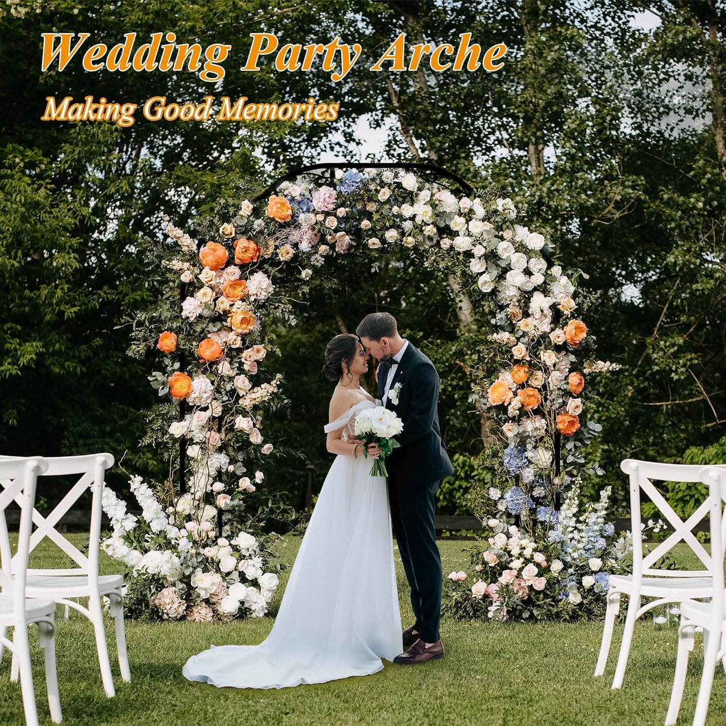 Metal Garden Arch 98.4" H Garden Arbor Trellis for Outdoor Climbing Plants Support Rose Lawn Tall Large Wedding Archway (Black, XL)