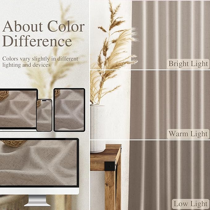 Nanspring Ecru Linen Curtains 96 Inches Long for Living Room Rustic Luxury Light Filtering Semi Sheer Curtain Back Tab Burlap Flax Natural Farmhouse Decor Drapes for Bedroom 52x96, 2 Panels