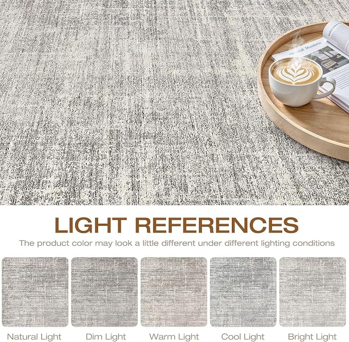 9x12 Area Rugs Living Room: Washable Large Neutral Rug Abstract Soft Modern Stain Resistant Indoor Floor Non-Slip Carpet for Bedroom Nursery Kids Office Playroom Dining Room Under Table- Brown Gray