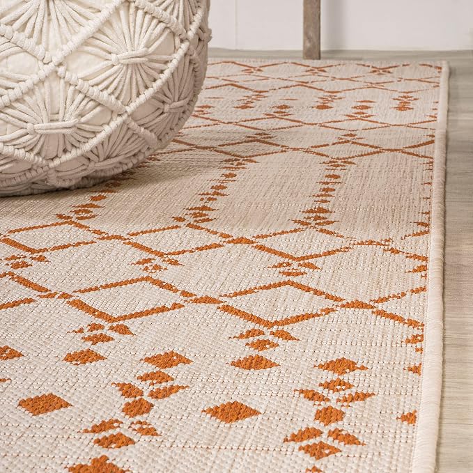 JONATHAN Y Moroccan Geometric Indoor Outdoor Area Rug 5X8 Cream/Orange, Ourika Textured Weave for Backyard, Patio, Porch, Easy-Cleaning, High Traffic, Pet-Friendly, Non-Shedding (SMB108O-5)