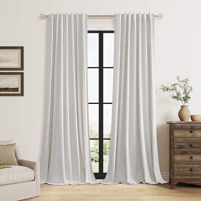 Guken Extra Long 100% Natural Blackout Curtains 144 Inch Length 2 Panels Set Back Tab Thermal Insulated Black Out Tall Windows Drapes 12 FT Length for High Ceiling Living Room, 52" W x 144" L