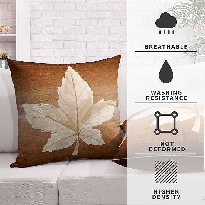 Set of 2 Thanksgiving Maple Leaf Autumn Decorations Pillow Covers 22x22 Fall Decor Cotton Linen Pillow Case Beautiful Fall Leaf Farmhouse Throw Pillow Covers for Couch Outdoor Indoor