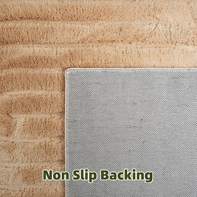Brown Solid Area Rug 9x12, Large Washable Living Room Rug, Ultra Soft Indoor Rugs for Bedroom, Modern Geometric Boho Pattern High-Low Textured Carpet for House Apartment, Home Office Decor