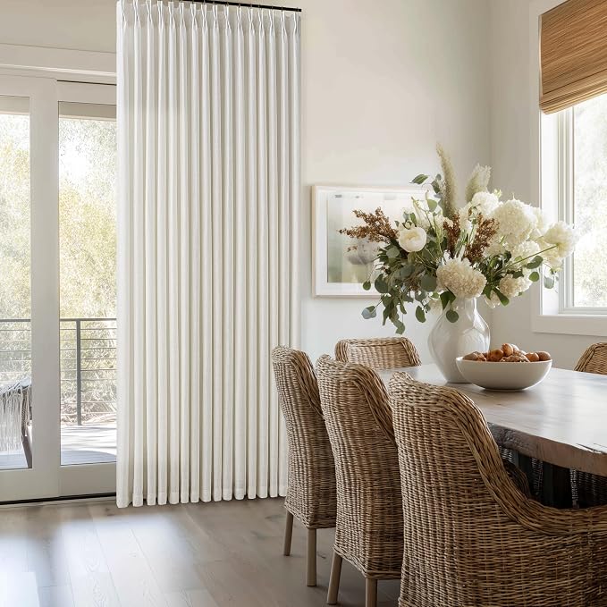 102 Inch Long Pinch Pleat Linen Curtains for Living Room 2 Panels Set Natural Cream Boho Semi Sheer Light Filtering Neutral 102 Inch Pleated Curtain with Rings Hooks Floor Ceiling Bedroom Window