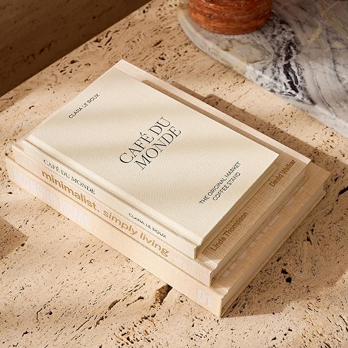 Decorative Coffee Table Books Set of 3 – Neutral Home Décor Beige Hardcovers with Removable Black & White Covers, Real Blank Pages, Modern Room Décor Aesthetic Faux Books for Shelf & Table Styling