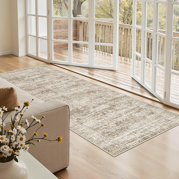 Soalmost Runner Rug 3x6 Washable Non-Slip Kitchen Runner Rugs for Bathroom Laundry Room Brown Vintage Floor Carpet Runners for Hallway Entryway