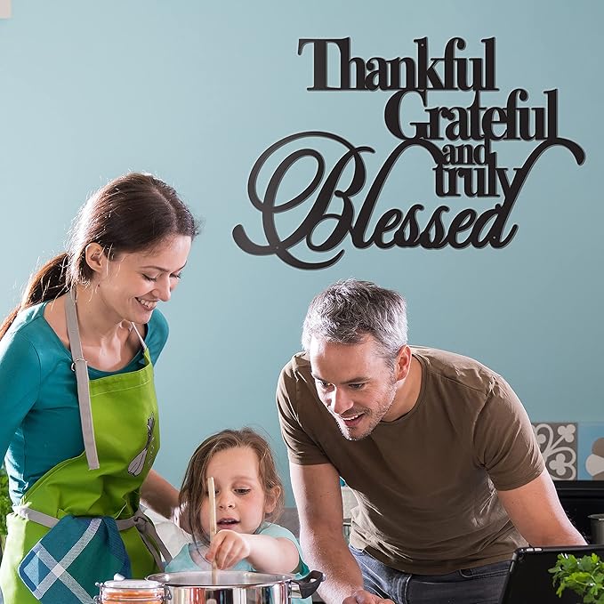 Vivegate Thankful Grateful Blessed Wall Decor – Home Thankful Iron Wall Decor Blessed Wall Signs for Home Decor Entry Way (Large - 18"X12")