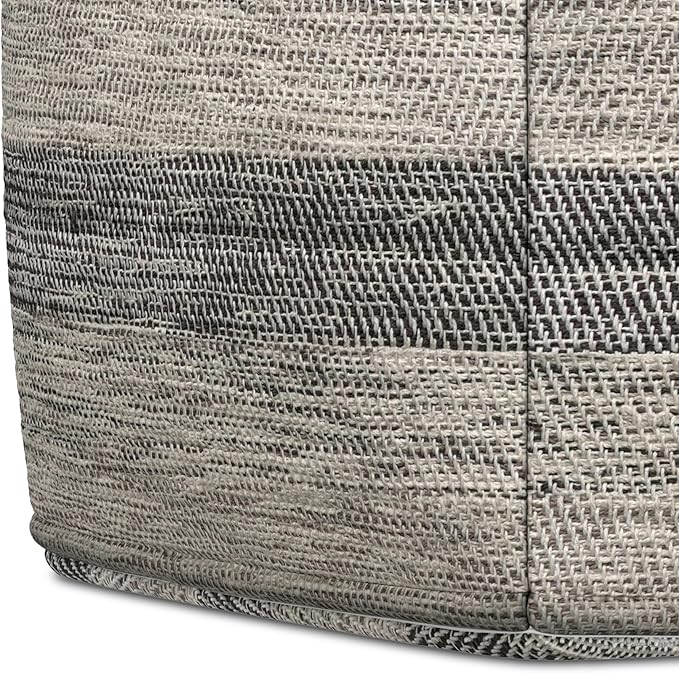 SIMPLIHOME Clay Square Pouf - 18 inch Wide Upholstered Cotton Ottoman in Grey/Natural, Boho Footstool, Decorative Cube Pouf or Extra Seating for Living Room, Bedroom, or Kids Room, Assembled
