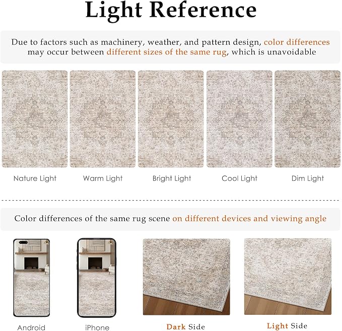 HUGEAR Hallway Runner Rugs 2x10 Washable Rug Beige Vintage Rug Carpet Low Pile Non Slip No Shedding Soft Durable Indoor Bedroom Kitchen Home Decor Floor Mat