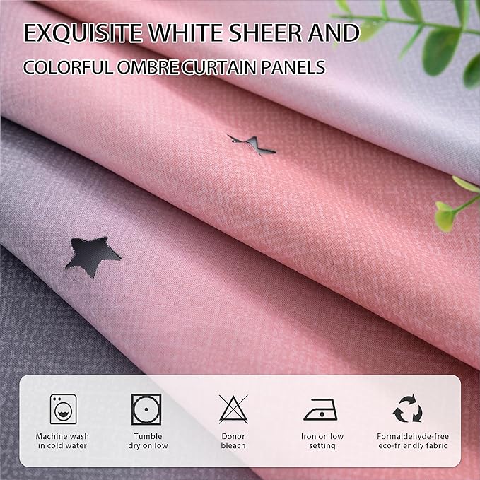 XiDi Curtains for Girls Bedroom Decro,Full Blackout 84 Inches Long for Kids Room, Colorful Rainbow Design, Unicorn Wall Decor Ombre Curtains, Princess Room Pink/Grey