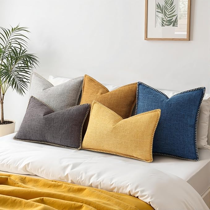 decorUhome Summer Decorative Throw Pillow Covers 26x26 Set of 2 Faux Linen Farmhouse Euro Sham Pillow Covers with Stitched Edge Outdoor Neutral Pillow Covers for Couch Sofa Living Room, Dark Grey