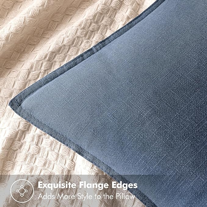 MIULEE Decorative Linen Pillow Covers 18x18 Inch Blue Ashes Boho Farmhouse Neutral Couch Throw Pillows for Bed Pack of 2 Accent Modern Pillowcase Sofa Livingroom Home Decor