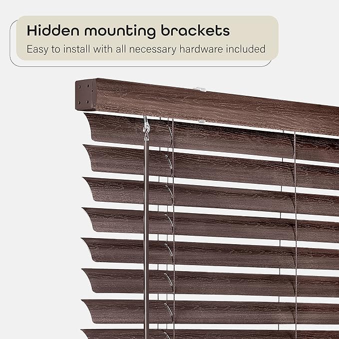 Cordless Room Darkening Venetian Blind - 32 Inch Width, 64 Inch Length, 2" Vinyl Slat Size - Mahogany - GII Luna Light Filtering Horizontal Mini Windows Blinds for Interior by Achim Home Decor