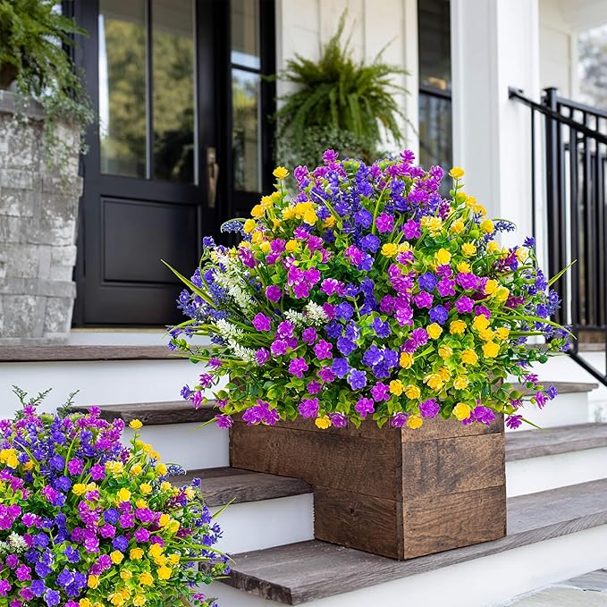 AXYLEX Artificial Flowers Outdoor Fake Plants - 12 Bundles UV Resistant Shrubs No Fade Faux Plastic Greenery Home Garden Porch Patio Decoration Indoor (1, Multi-12pcs)