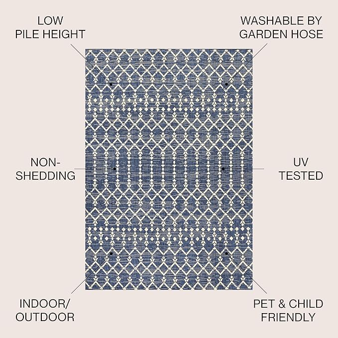 JONATHAN Y Moroccan Geometric Indoor Outdoor Square Area Rug 8X8 Navy/Beige, Ourika Textured Weave for Backyard, Patio, Porch, Easy-Cleaning, High Traffic, Pet-Friendly, Non-Shedding (SMB108K-8SQ)