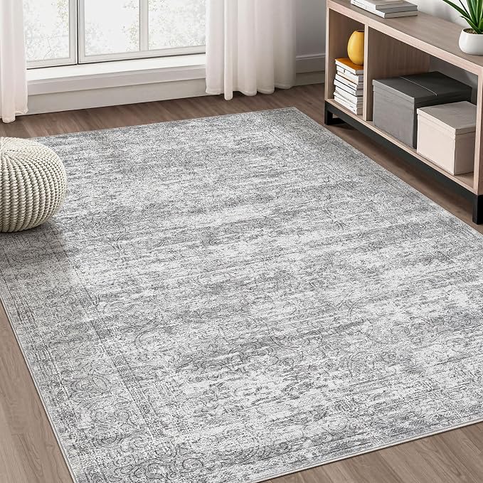 DMOYEST Area Rug Living Room Rugs - 5x7 Abstract Large Soft Indoor Washable Rug Neutral Modern Low Pile Carpet for Bedroom Dining Room Farmhouse Home Office - Vintage Grey