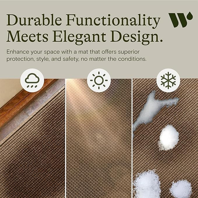 WaterHog Squares Front Door Mat Indoor Outdoor Entrance, Absorbent All-Weather Doormat with Non-Slip Rubber Backing, Dirt & Moisture Trapper, Low Profile, Easy Clean, Made in USA, 35.5"x59.5" Camel