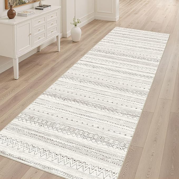 cotiled Hallway 2.6x8 Runner Rugs: Washable Boho Rugs with Non Slip Backing Large Soft Indoor Low Pile Carpet for Living Room Bedroom Farmhouse Dining Room Lightweight Home Decor Brown