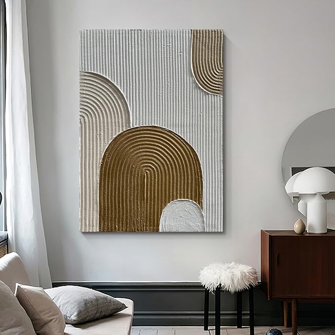 Abstract Oil Painting, 40x28 Inches, Brown and White, Textured, Hand Painted, Wall Mounted, Living Room, Bedroom, Kitchen, Office Decor