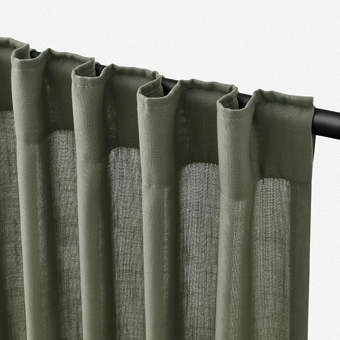 Jowels Olive Green Linen Curtains 84 Inch Long 2 Panels for Living Room | Loden Light Filtering Semi Sheer Curtain, Back Tab Pocket Pleated Look,Farmhouse Textured Privacy Drapes for Bedroom Window
