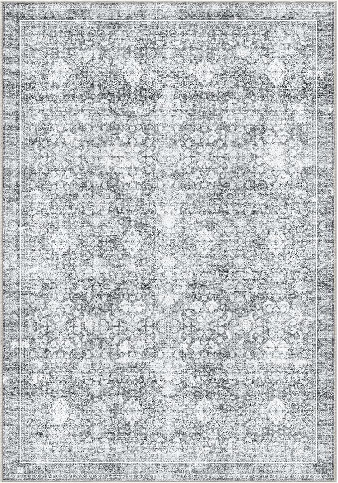 Sasttie 4x6 Area Rug, Ultra-Soft Washable Rug, Low Pile Foldable Thin Carpets with Non-Slip Backing, Skin-Friendly Stain Resistant Carpet for Living Room, Bedroom, Kitchen, Dorm, 4x6, Light Grey