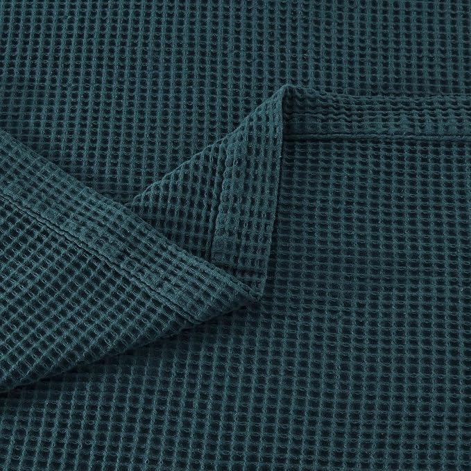 100% Cotton Blue Blanket Twin Size for Bed - Breathable and Soft, Waffle Weave for Summer Spring, 90x66 Inches (Peacock)