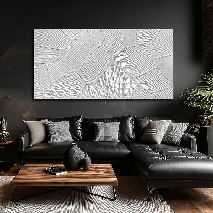 DNIEOTU Abstract Textured Canvas Wall Art for Living Room, White Wall-Decor for Bedroom, Modern Minimalist Geometric Paintings for Hallway Office, Size 72 x 36 Inches Hand Painted