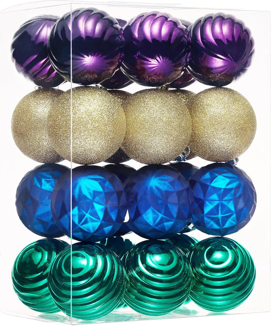 Valery Madelyn Christmas Ornaments Tree Decorations Set for Fall Halloween, 24ct Peacock Blue Purple Green Shatterproof Ball Ornaments, 2.36" Hanging Ornament Bulk for Xmas Holiday Party Decor