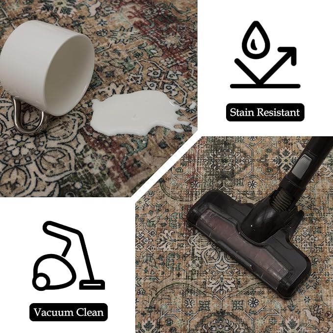 Ruaruarug Washable Area Rug Runner 2×6 for Kitchen Living Room Bedroom, Ultra Soft Non Slip Stain & Fade Resistant, Pet & Kids Friendly, Suitable for High Traffic Areas Easy to Clean, Vintage Brown