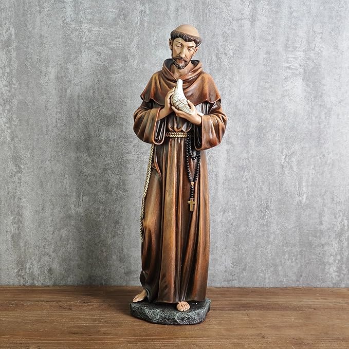BC Catholic Saint Francis of Assisi Statue, 14.5" H St Francis Patron Saint of Animals, Garden Figure, Religious Gift, Inspirational Home décor, Renaissance Sculpture Handmade by Buildclassic