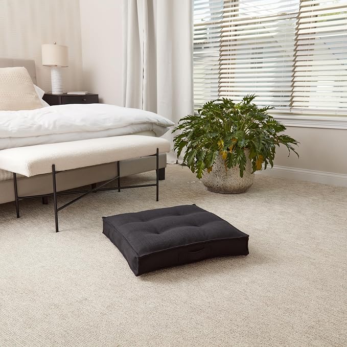 Square Tufted Floor Pillow with Removable Cover, Black, Small (24")