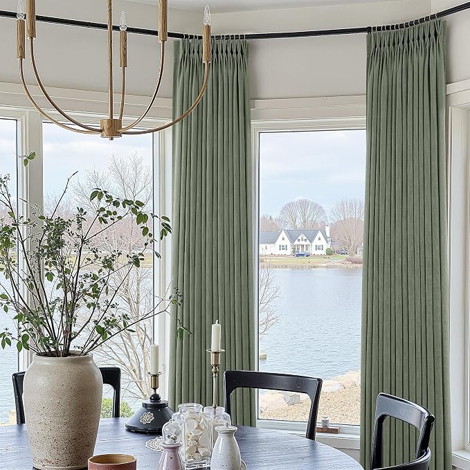 Sage Green Pinch Pleated Curtains 96 Inches Long for Living Room 2 Panels Set Light Filtering Textured Linen Pinch Pleat Curtains 96 Inch Length Neutral Rustic Farmhouse Modern Window Curtain Drapes