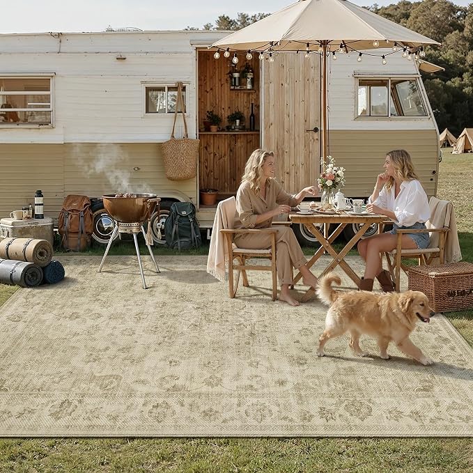 8x10 Easy Jute Neutral Area Rug Beige Vintage Indoor Outdoor Carpet Washable Non-Slip Farmhouse Large Throw Rug for Dining Room Office Farm Patio Porch Backyard Courtyard
