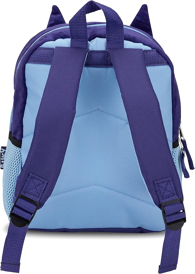 BLUEY Backpack for Girls & Boys for Kindergarten & Elementary School, 12 Inch, Plush with 3D Ears & Appliques, Adjustable Straps & Padded Back, Lightweight Travel Bag for Kids