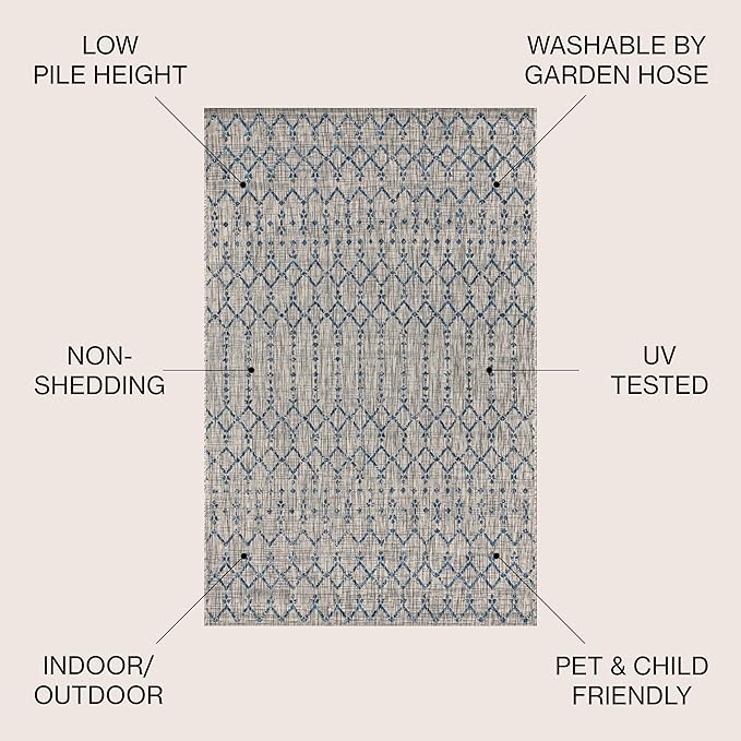 JONATHAN Y Moroccan Geometric Indoor Outdoor Area Rug 4X6 Light Gray/Navy, Ourika Textured Weave for Backyard, Patio, Porch, Easy-Cleaning, High Traffic, Pet-Friendly, Non-Shedding (SMB108A-4)
