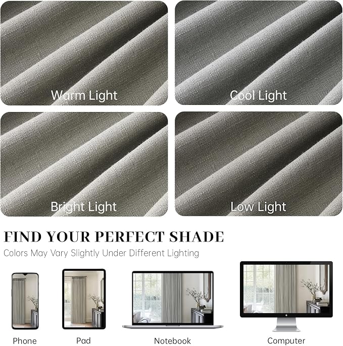 Pinch Pleated Linen Curtains 90 Inches Long for Living Room Bedroom 2 Panels Rustic Grey Thick Linen Textured Pinch Pleat Hooks Rings Back Tab Memory Trained Semi Sheer Drapes 90 Inch Length