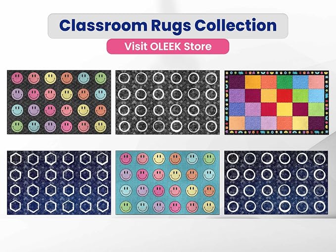 OLEEK Large Classroom Rug Elementary 8x13 - (Washable) Classroom Rugs for Kids Room - Classroom Carpet Elementary - Kids playroom Rug 8 x 13 - Preschool Rugs for Classroom - Schoolgirl Classroom Decor