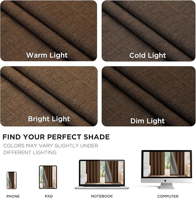 Joydeco Linen Blackout Curtains for Bedroom - 100% Light Blocking 1 Panels, Cappuccino Drapes 70" W x 108" L, Thermal Insulated Room Darkening Curtains for Living Room, Rod Pocket & Back Tabs