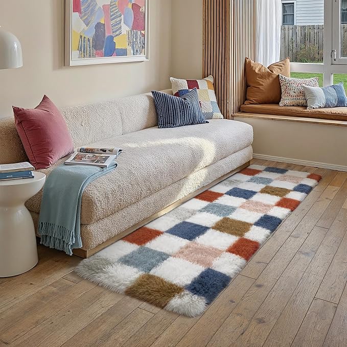 PureCozy 8'x10'+2'x6 Shag Rug Set of 2 with Runner for Living Room Bedroom Home Aesthetic Decor