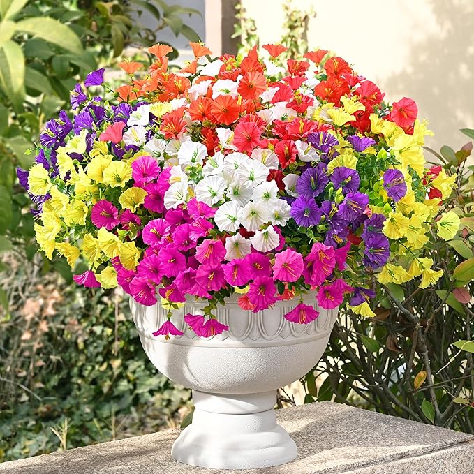 Waipfaru 24 Bundles Artificial Flowers for Outdoors Faux Plants Outdoor, UV Resistant Artificial Plants Outdoor, Silk Petunias Fake Flowers for Outside Home Decor Planter Porch Decoration, Mix Color