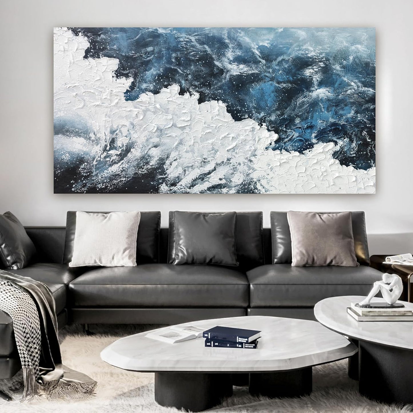 Canvas Wall Art Decor Large Blue White Wall Art Prints Abstract Canvas Wall Pictures for Living Room Oversized Artwork for Walls Coastal Modern Wall Art Decorations Bedroom Office Wall Art Decor 29" X 58"