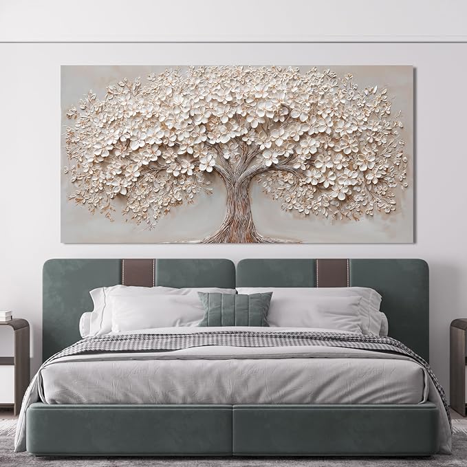 Canvas Wall Art Decor Prints Botanical Large Wall Art Pictures for Living Room Canvas Art Wall Decor Oversized Tree of Life Wall Art Decor Modern White Wall Art Prints Artwork for Walls Bedroom Office Decor 39" X 78"