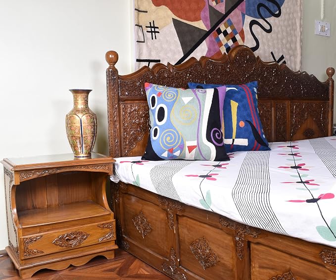 Klimt Blue Marine Modern Pillow Cover | Contemporary Chair Cushion | Blue Sofa Pillowcase | Modern Outdoor Pillows | Mid Century Chair Cushions | Hand Embroidered | Wool Size 18x18