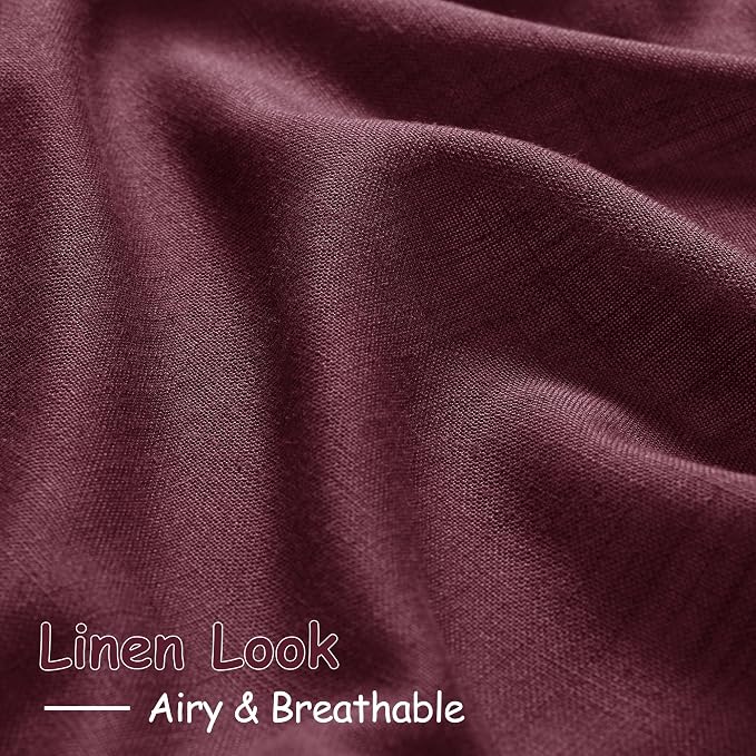 Nanspring Burgundy Linen Curtains 108 Inches Long for Living Room Bedroom 2 Panels Set Extra Long Back Tab Curtain Light Filtering Sheer Drapes Floor to Ceiling Curtain for Large Windows 52x108