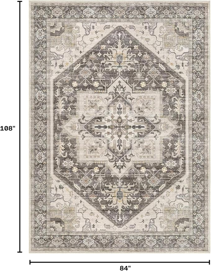 7x9 Area Rugs for Living Room - Large Carpet Ultra Thin Soft Washable Oriental Vintage Floral Distressed Big Indoor Carpets for Bedroom Nursery Dorm Home Decor Aesthetic - Dark Brown