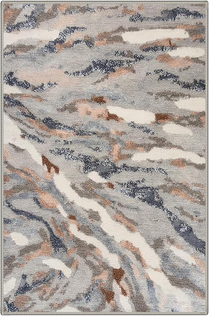 BEIMO 2x3 Rugs for Entryway Entrance Kitchen Bathroom, Machine Washable Rug Modern Abstract Soft Area Rug, Low Pile Indoor Floor Carpet with Non Slip Backing, Warm Greige