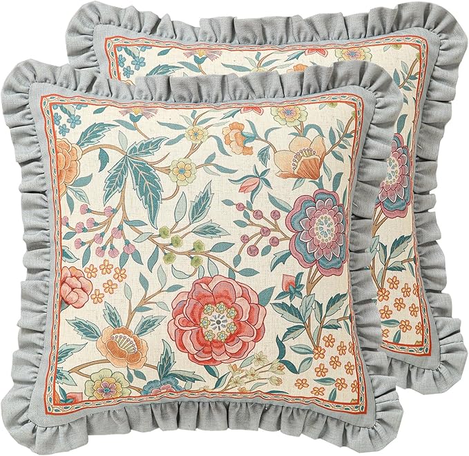 bilin gaier Linen Throw Pillow Covers,18"x18" Set of 2-Flowershadow A | Designer Vintage Elegant Square Pillow Cover,Concealed Zipper,Floral Pattern,Sofas,Bedroom,Living Room,Lounge Chairs