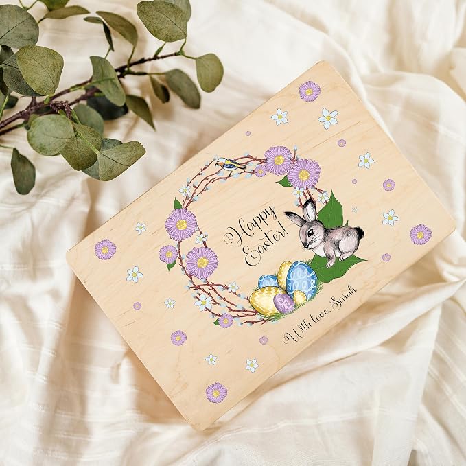 Creative Deco Personalized Wooden Storage Box Easter Box | 11.8x7.87x5.51in (+-0.5) | Multiple Choice | Hinged Lid Handles Engraving | Gift Box | Rough UNSANDED Keepsake Souvenir Chest